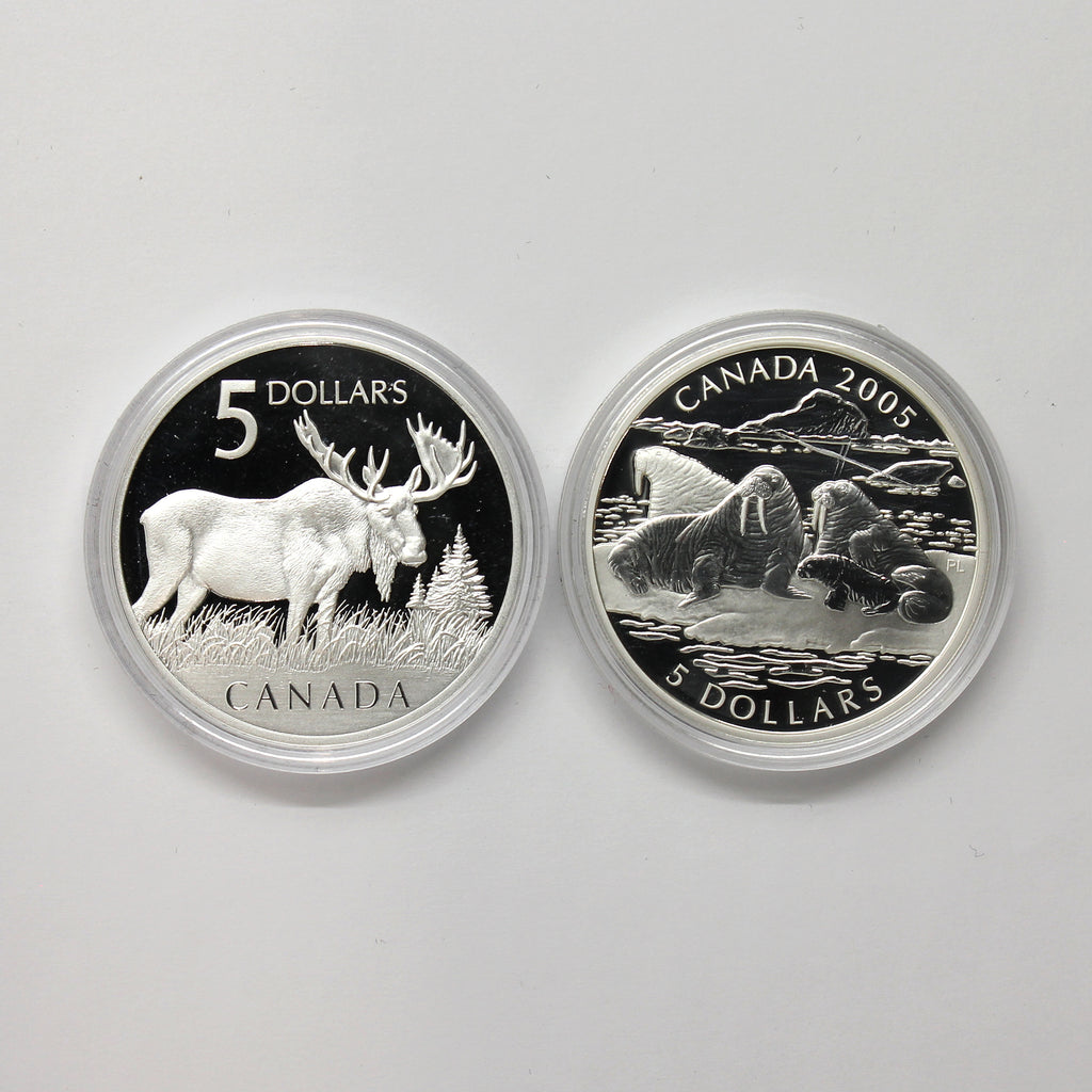 Pair of 2004 & 2005 Canada $5 Silver from Sets, 2pcs (No Tax) Coins Only (Scr. Caps)