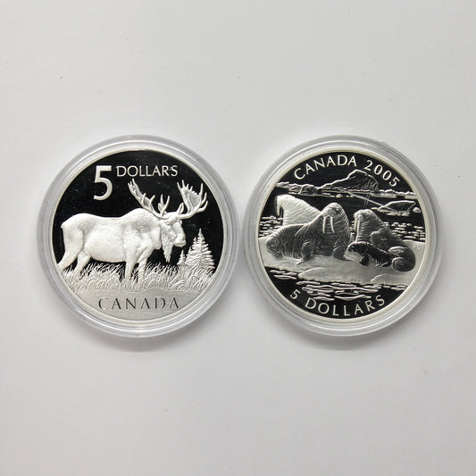 Pair of 2004 & 2005 Canada $5 Silver from Sets, 2pcs (No Tax) Coins Only (Scr. Caps)