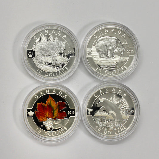 Lot of 4x 2013 $10 O Canada Fine Silver Coins, 4pcs (No Tax) Coins Only (Scr Caps)
