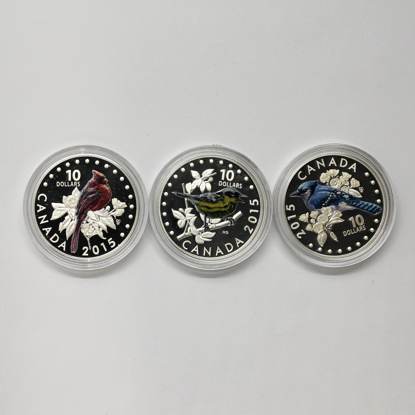 Lot of 3x 2015 Canada $10 Colourful Songbirds, 3pcs (No Tax) Coins Only (Scr Caps)