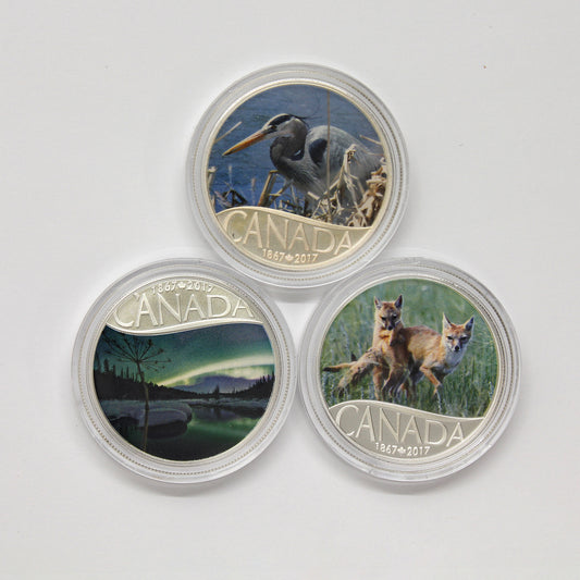 Lot of 3x $10 Celebrating Canada's 150th Silver, 3pcs (No Tax) Coins Only (Issues)