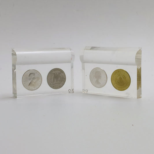 Pair of 1964 Canada Dollars & Corporate Milestone Tokens in Lucite Displays, 2pcs (Light Wear)