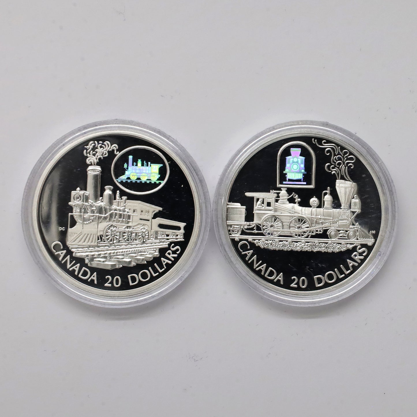 Pair of 2000 & 2001 Canada $20 Trains Sterling Silver, 2pcs, Coins Only (Scr. Caps)