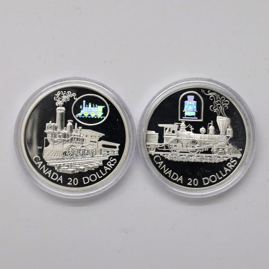 Pair of 2000 & 2001 Canada $20 Trains Sterling Silver, 2pcs, Coins Only (Scr. Caps)