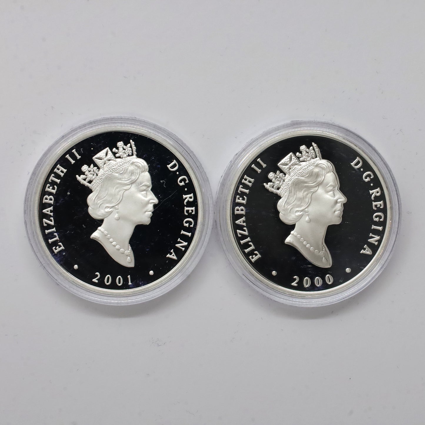 Pair of 2000 & 2001 Canada $20 Trains Sterling Silver, 2pcs, Coins Only (Scr. Caps)