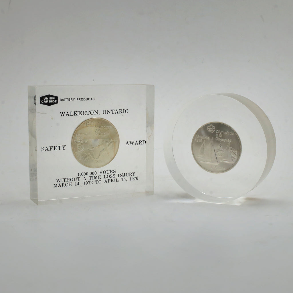 Pair of 1973 Canada $5 Montreal Olympics Sterling Silver in Lucite Displays, 2pcs