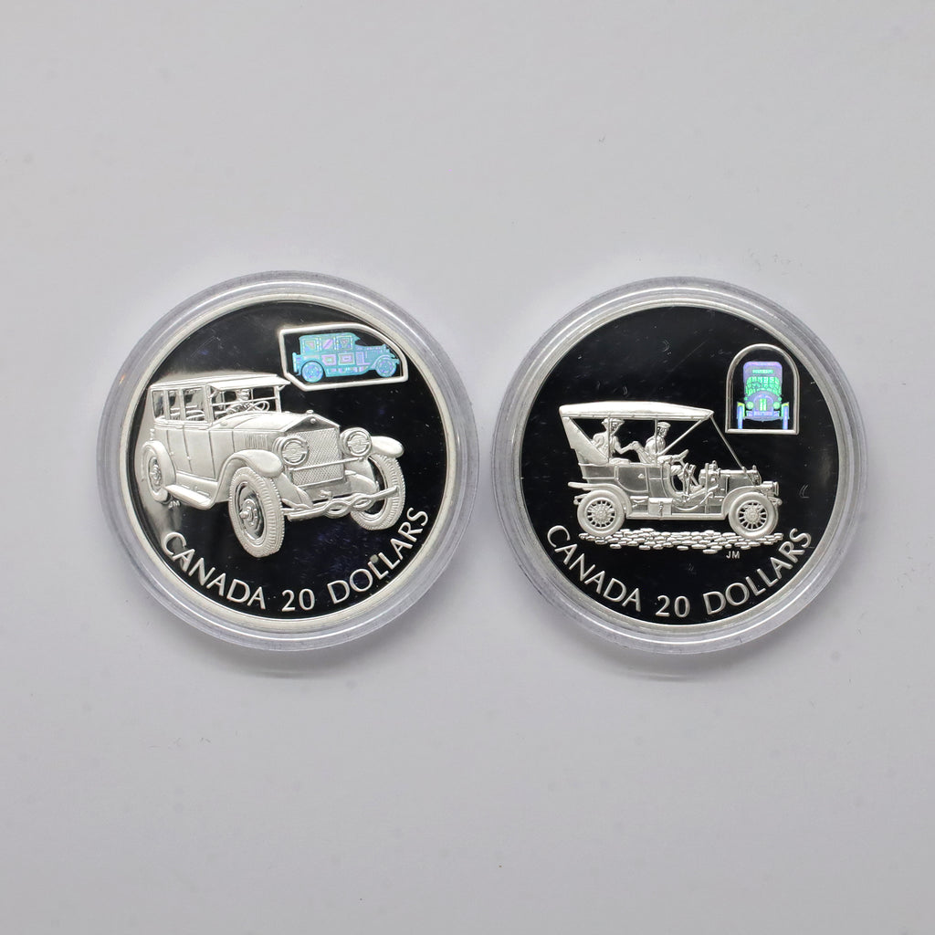 Pair of 2001 & 2002 Canada $20 Cars Sterling Silver, 2pcs, Coins Only (Scr. Caps)