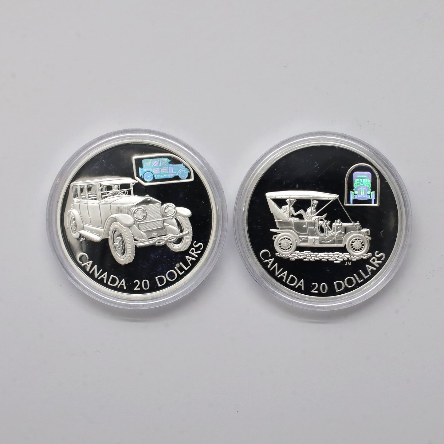 Pair of 2001 & 2002 Canada $20 Cars Sterling Silver, 2pcs, Coins Only (Scr. Caps)