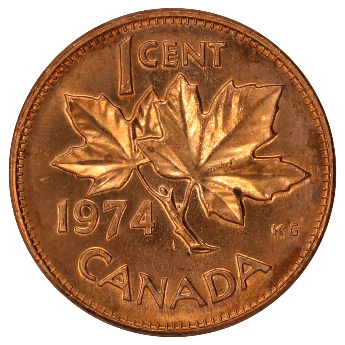 1974 Canada 1-cent Roll of 50pcs, Mint State, Some Toned