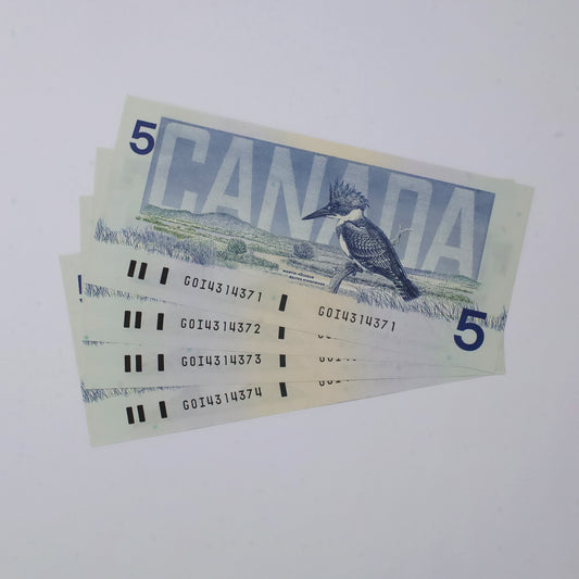 4x Sequential 1986 Canada $5 Bonin-Thiessen, 4pcs