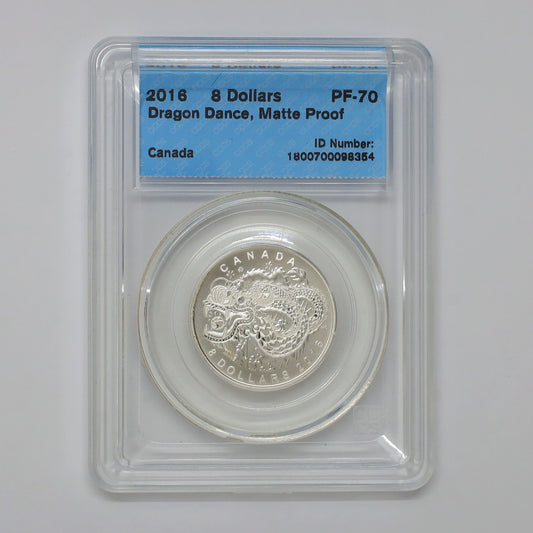 2016 Canada $8 Dragon Dance Fine Silver Coin CCCS Certified PF70 (No Tax)