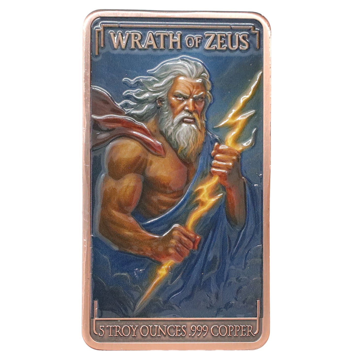 Wrath of Zeus Colourized 5oz. AVDP .999 Copper Bar (Limited Edition)