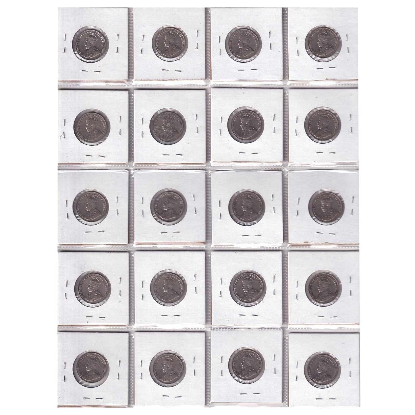 Group Lot of 20x 1922-1935 Canada 5-cents VG-F to VF-EF, 20pcs (Impaired)
