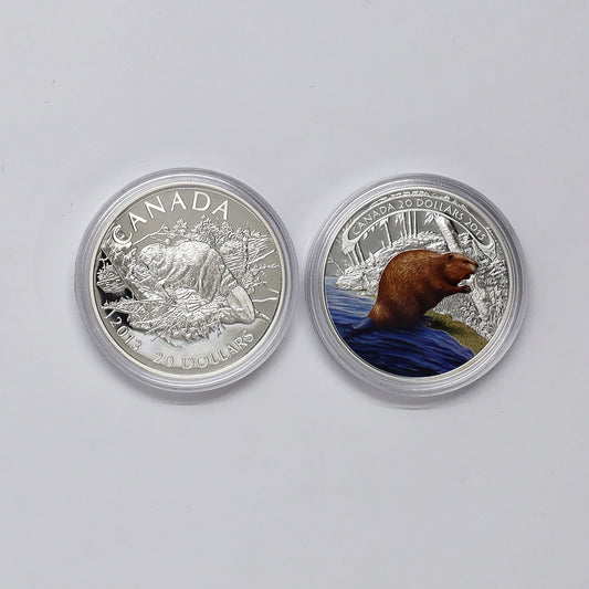 Pair of 2013 & 2015 Canada $20 Beavers, Fine Silver (No Tax) Coins Only, Scr. Caps