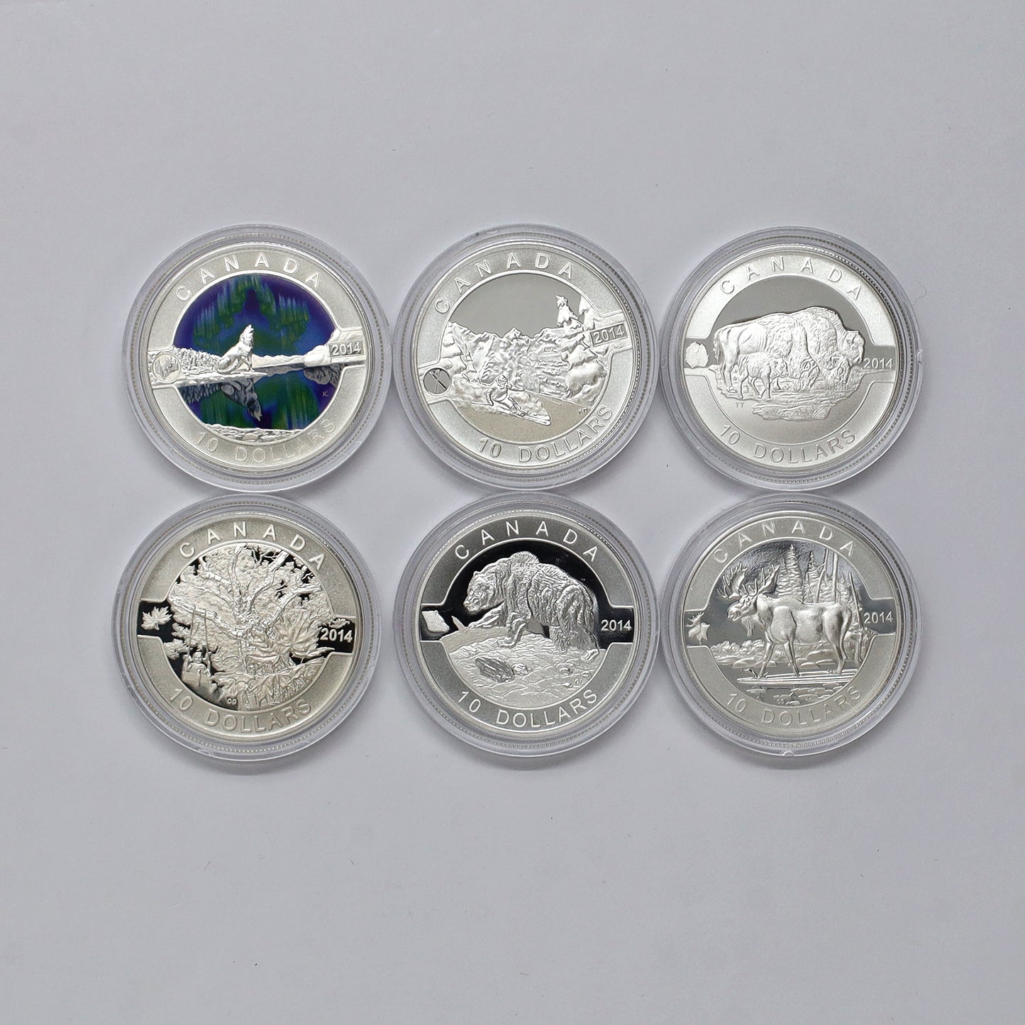 Lot of 2014 6x $10 O Canada Fine Silver Coins (No Tax) Coins Only, Scratched Capsules