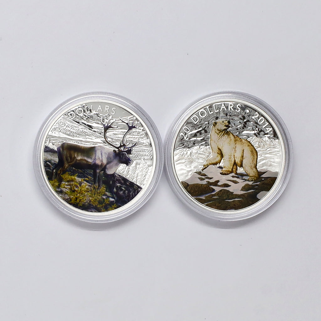 Pair of 2014 Canada $20 Iconic Animal Silver Coins (No Tax) Coins Only, Scr. Caps