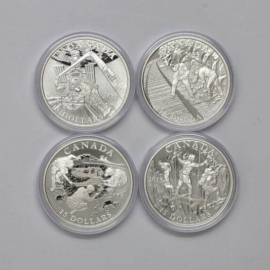 Lot of 4x 2015 $15 Exploring Canada Fine Silver Coins (No Tax) Coins Only, Scr. Caps