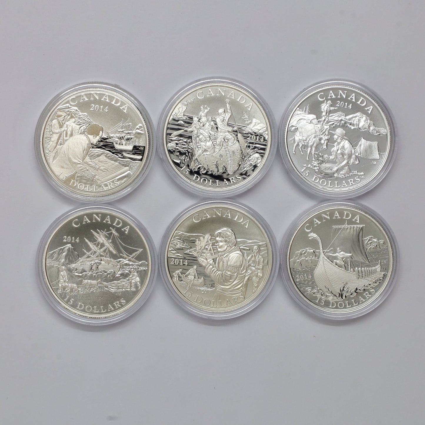 Lot of 6x 2015 $15 Exploring Canada Fine Silver Coins (No Tax) Coins Only, Scr. Caps