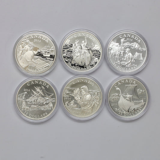 Lot of 6x 2015 $15 Exploring Canada Fine Silver Coins (No Tax) Coins Only, Scr. Caps