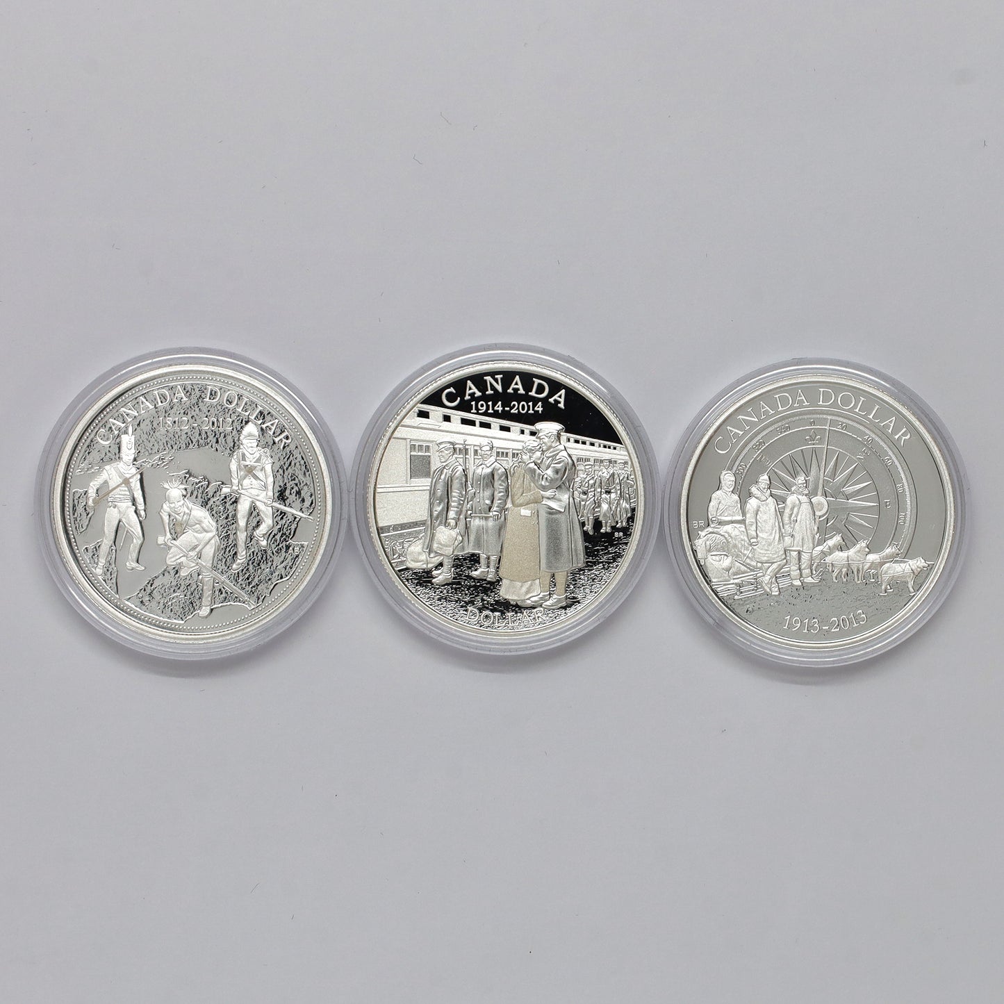 Lot of 3x 2012-2014 Canadian History Proof Silver Dollars (No Tax) Coins Only, Scr. Caps