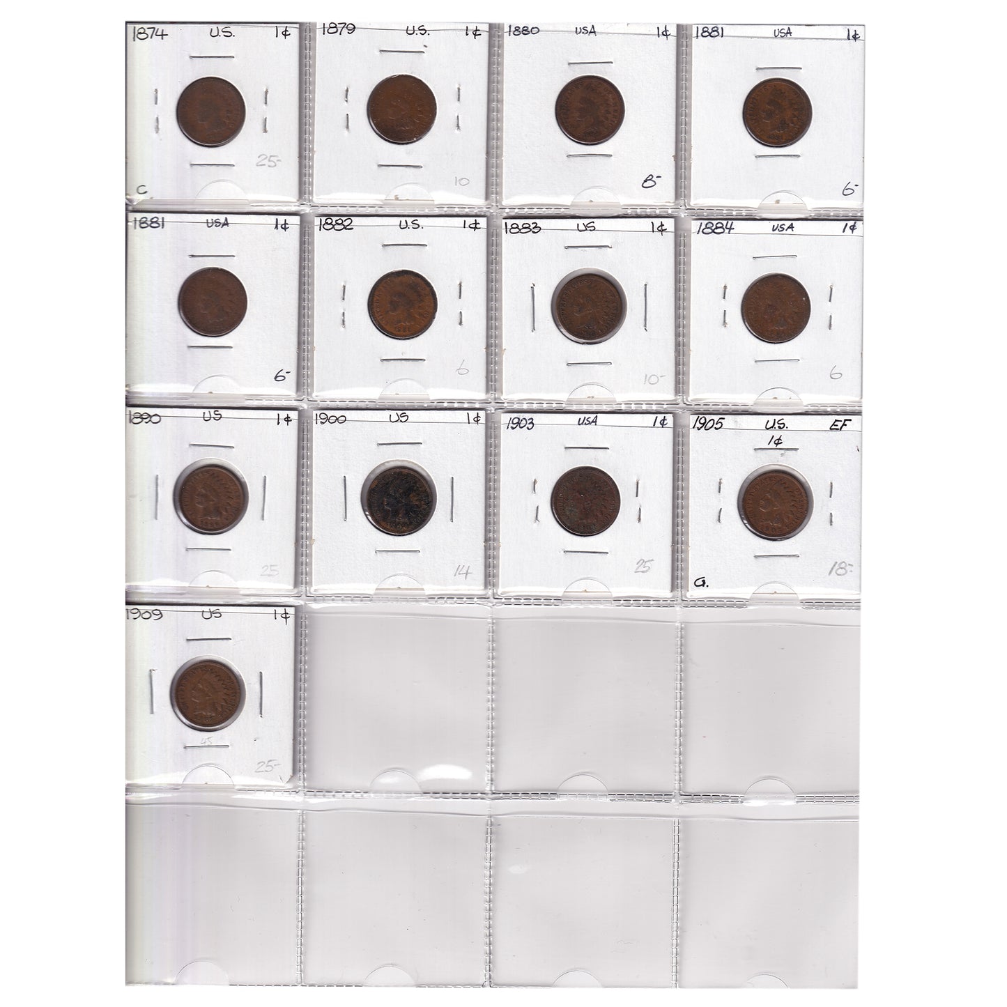 Group Lot of 13x 1874-1909 USA Pennies, 13pcs