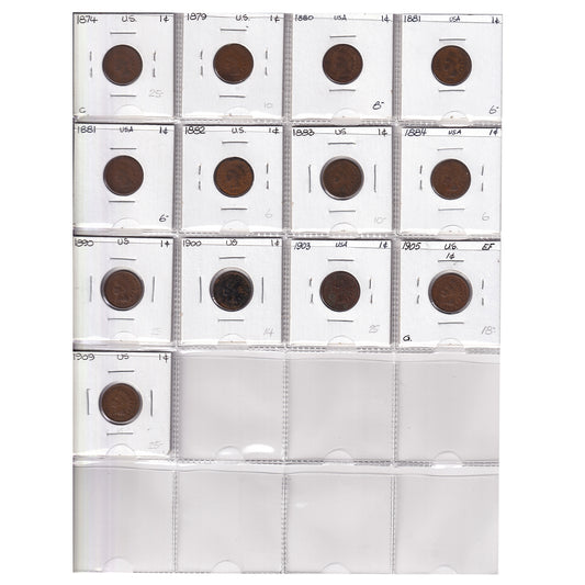 Group Lot of 13x 1874-1909 USA Pennies, 13pcs