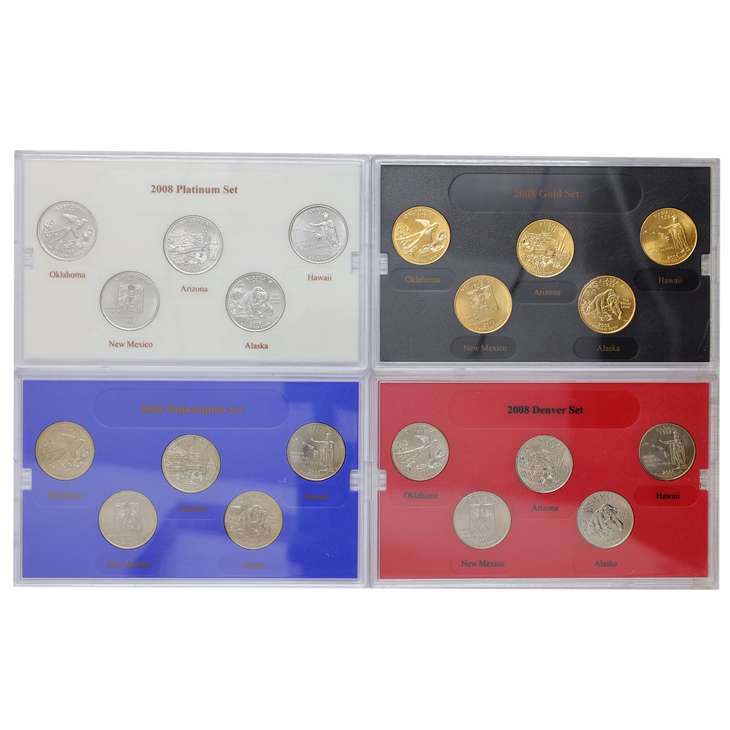 Set of 4x 2008 USA 50 State Quarters Mint Sets, 4pcs (Toned)