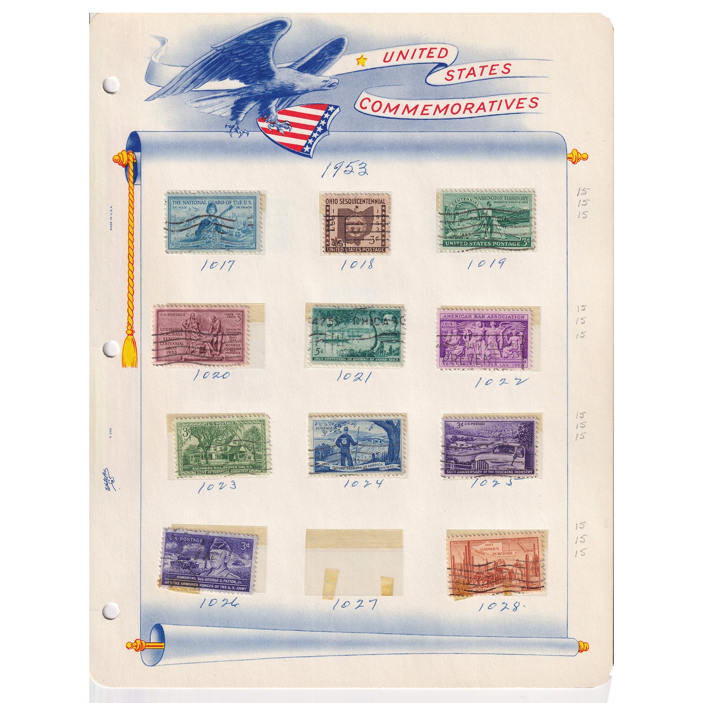 Large Lot of 990+ American Stamps in Red Album! Sold As-Is, No Returns