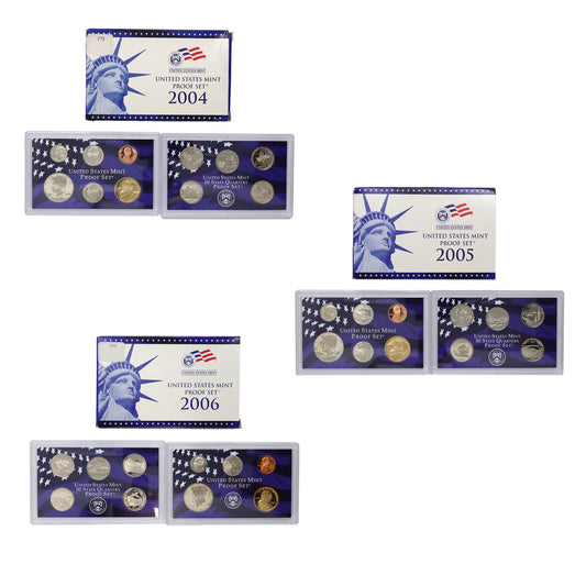 Lot of 3x 2004-2006 S USA Proof Sets, 3pcs (Issues)