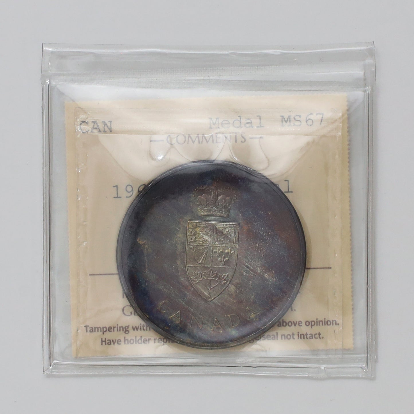 1967 Canada Confederation Centennial Sterling Silver Medal ICCS Certified MS67 (Toned)