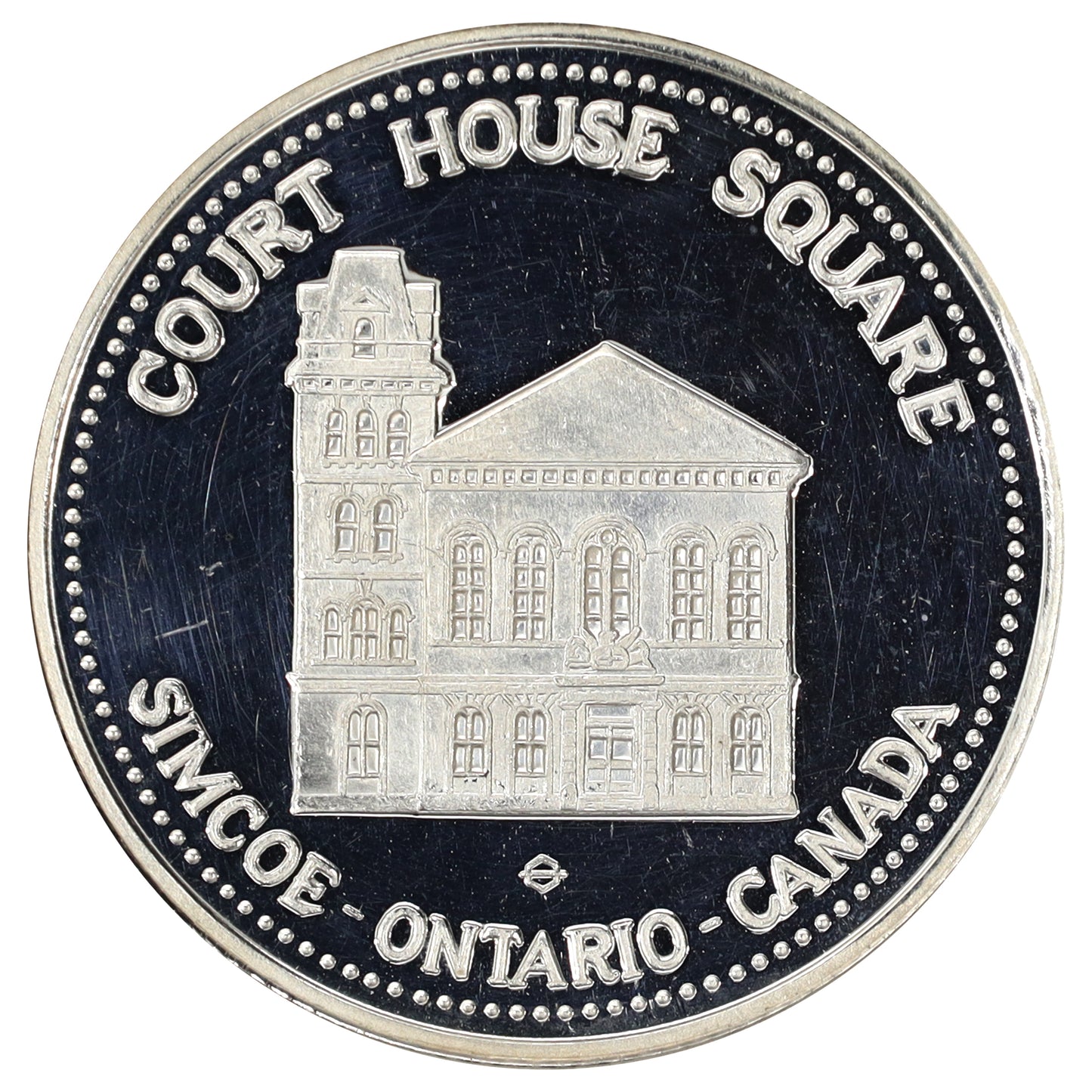1976 Simcoe, ON, Court House Square .999 Silver Rotary Dollar (No Tax)
