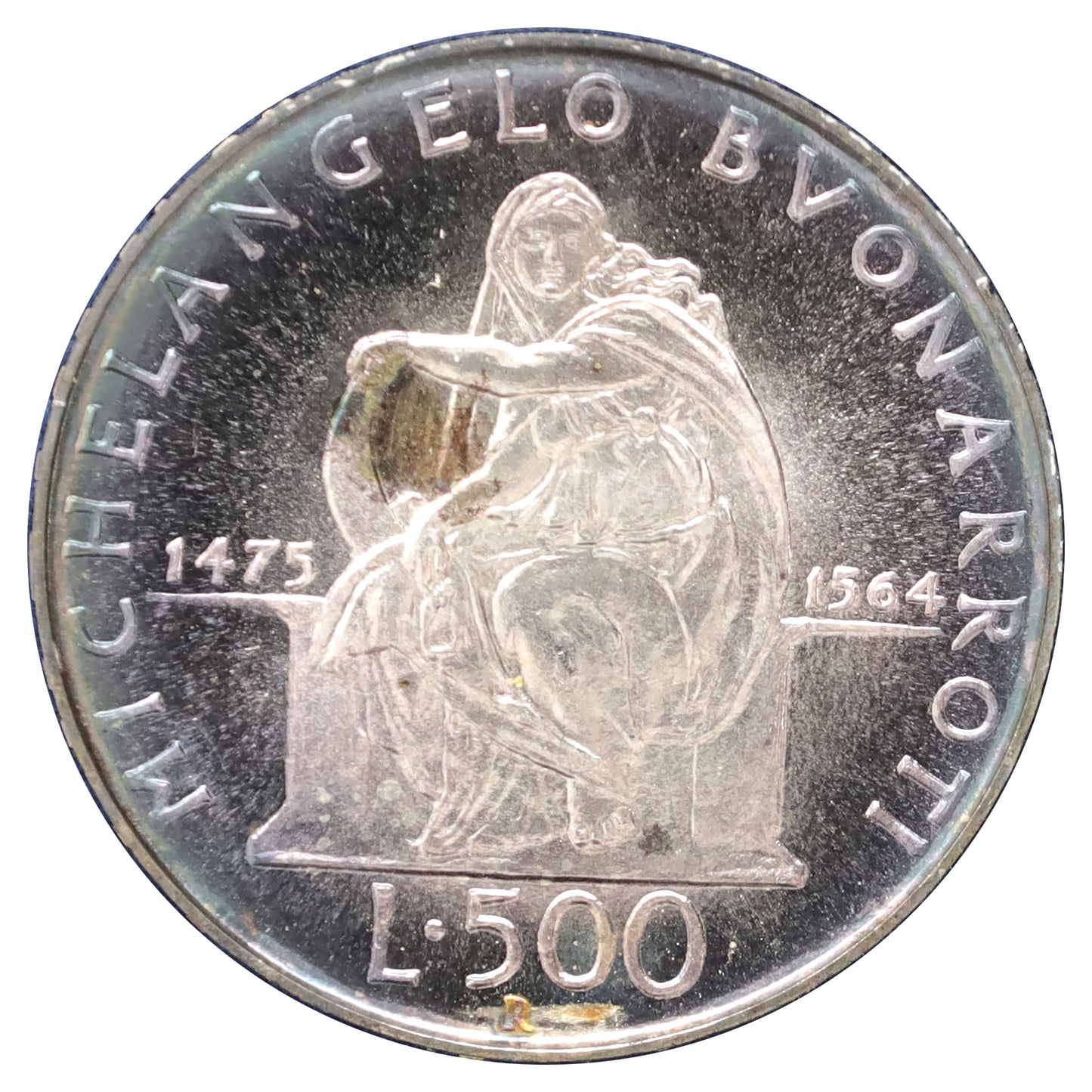 Italy 1975 500 Lire Michelangelo 500th Birthday Coin in Presentation Folder (Issues)