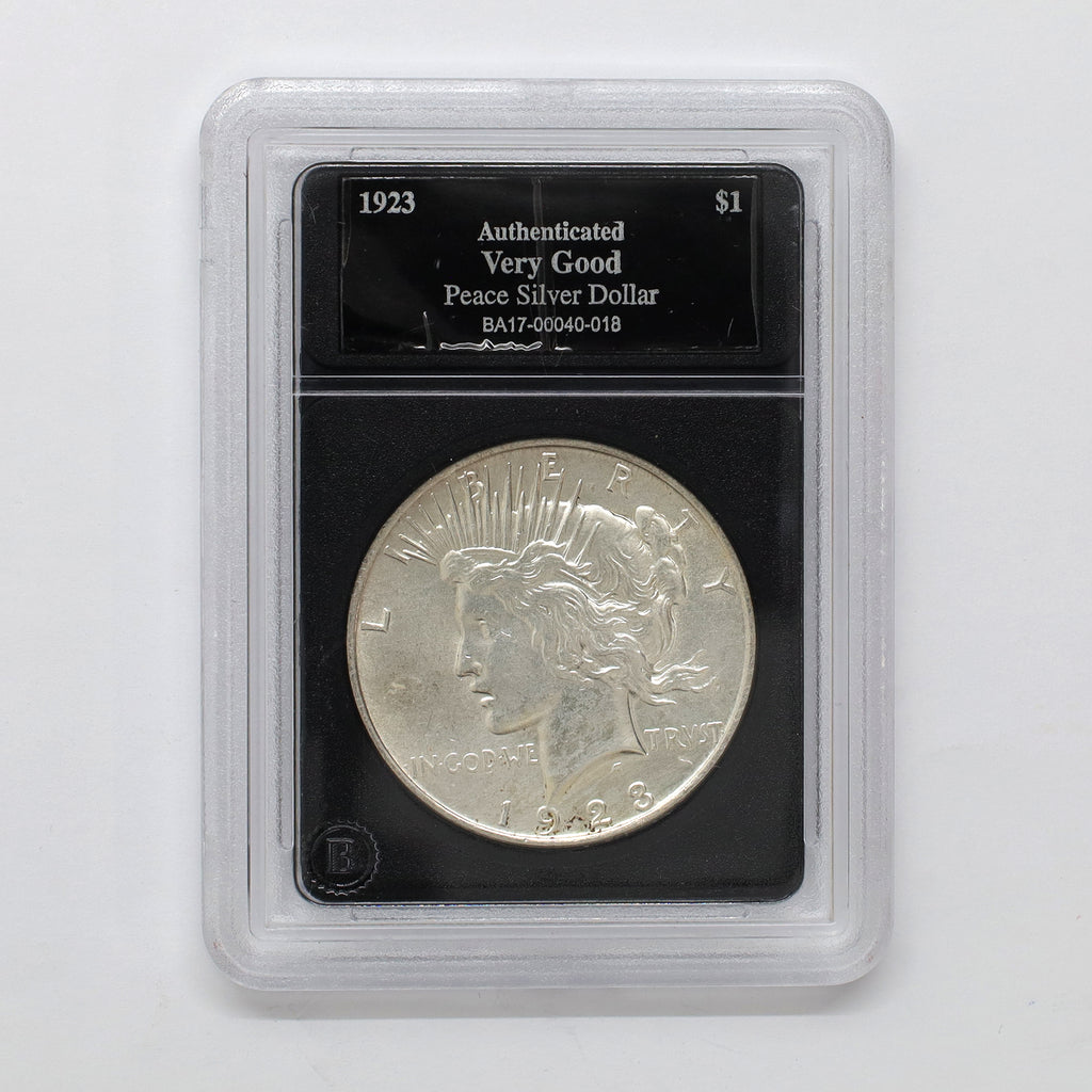 1923 USA Peace Silver Dollar in Slab, Very Good (VG8)