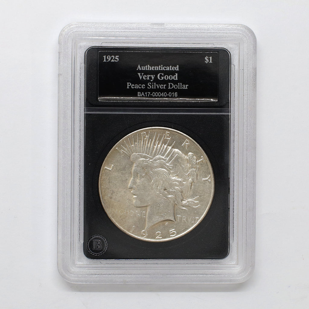 1925 USA Peace Silver Dollar in Slab, Very Good (VG8)