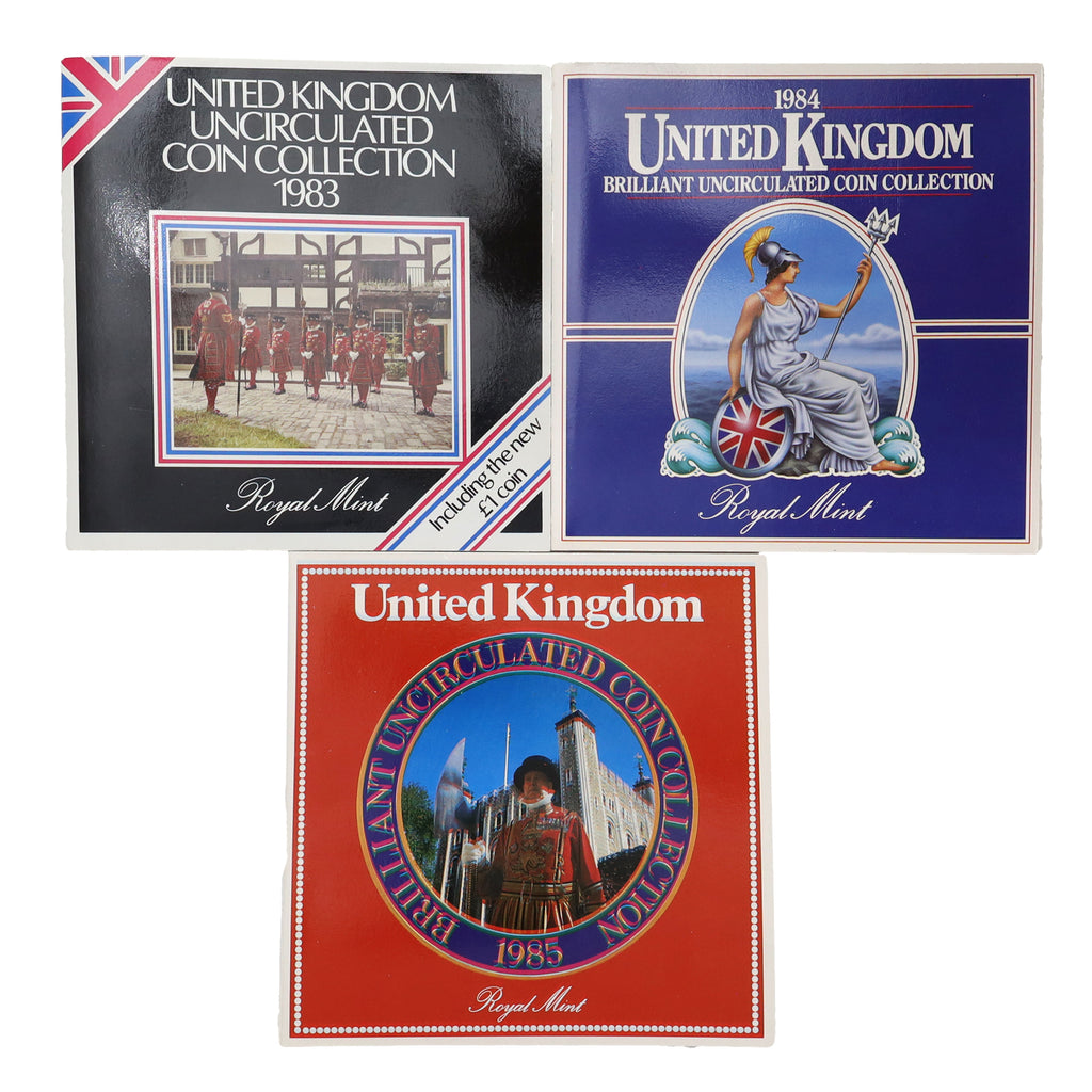 Lot of 3x 1983-1985 United Kingdom Brilliant Uncirculated Mint Collections, 3pcs