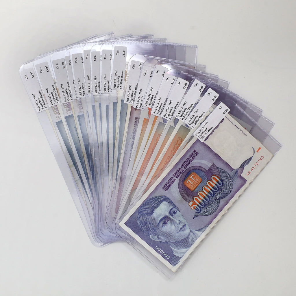 Lot of 17x 1993 Yugoslavia Banknotes, 500,000 to 50 Billion Dinars, Mostly Circ., 17pcs