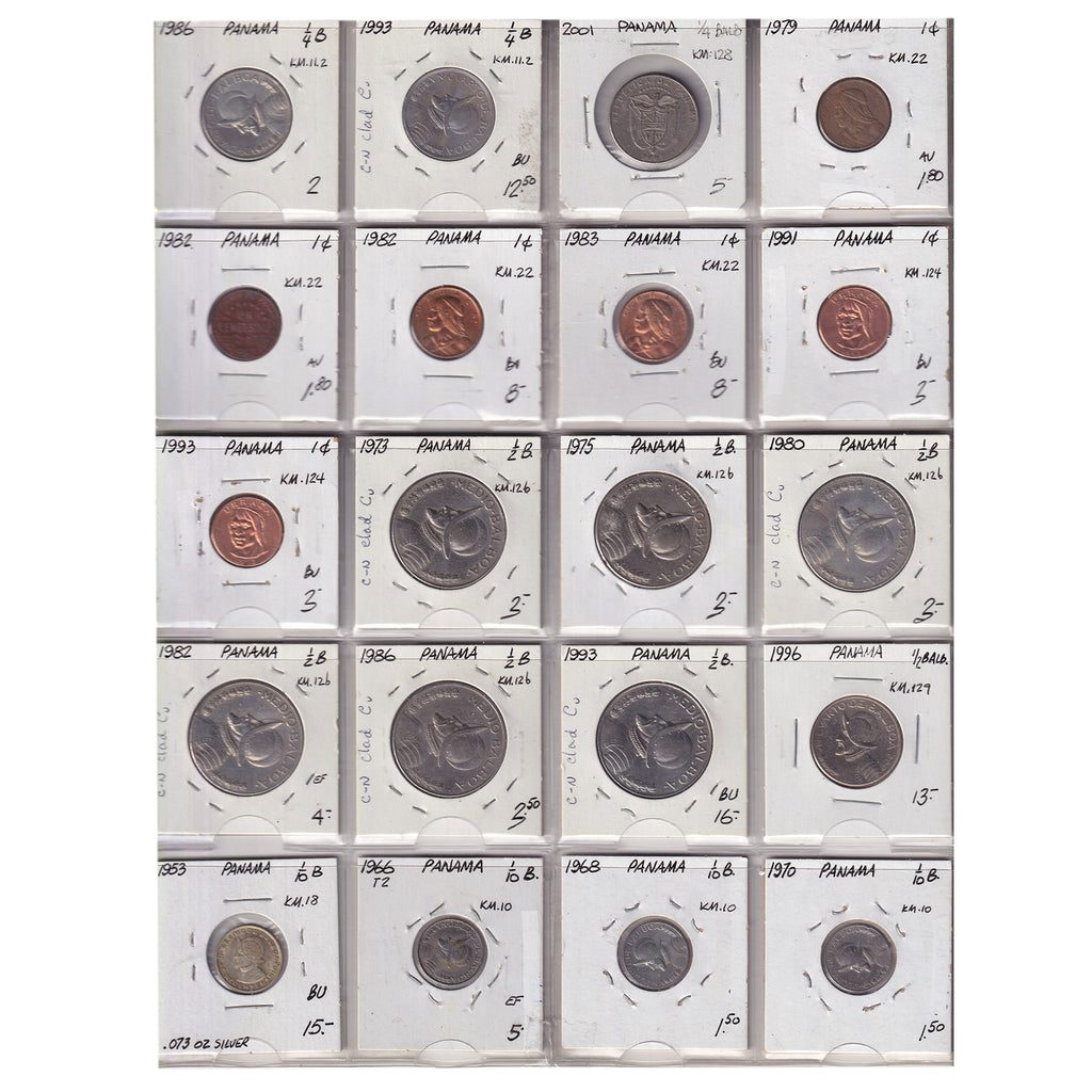 Group Lot of 35x Panama 1973-2001 Decimal, Various Denominations, 35pcs
