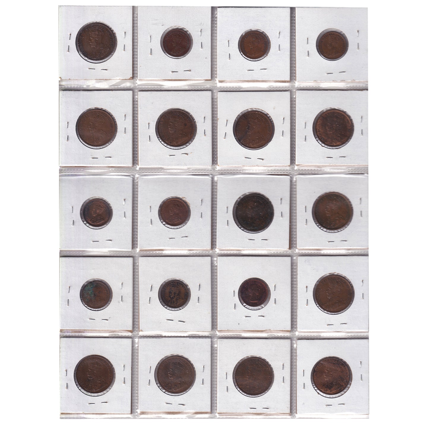 Group Lot of 20x 1911-1960 Canada 1-cents, Fine to Proof Like, 20pcs