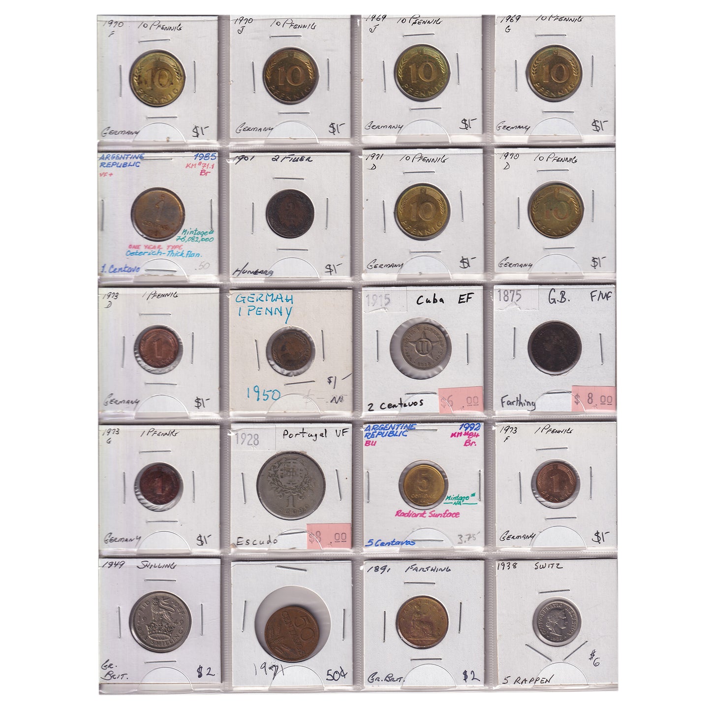 Group Lot of 60x 1853-2001 World Coins, Various Countries & Denominations, 60pcs