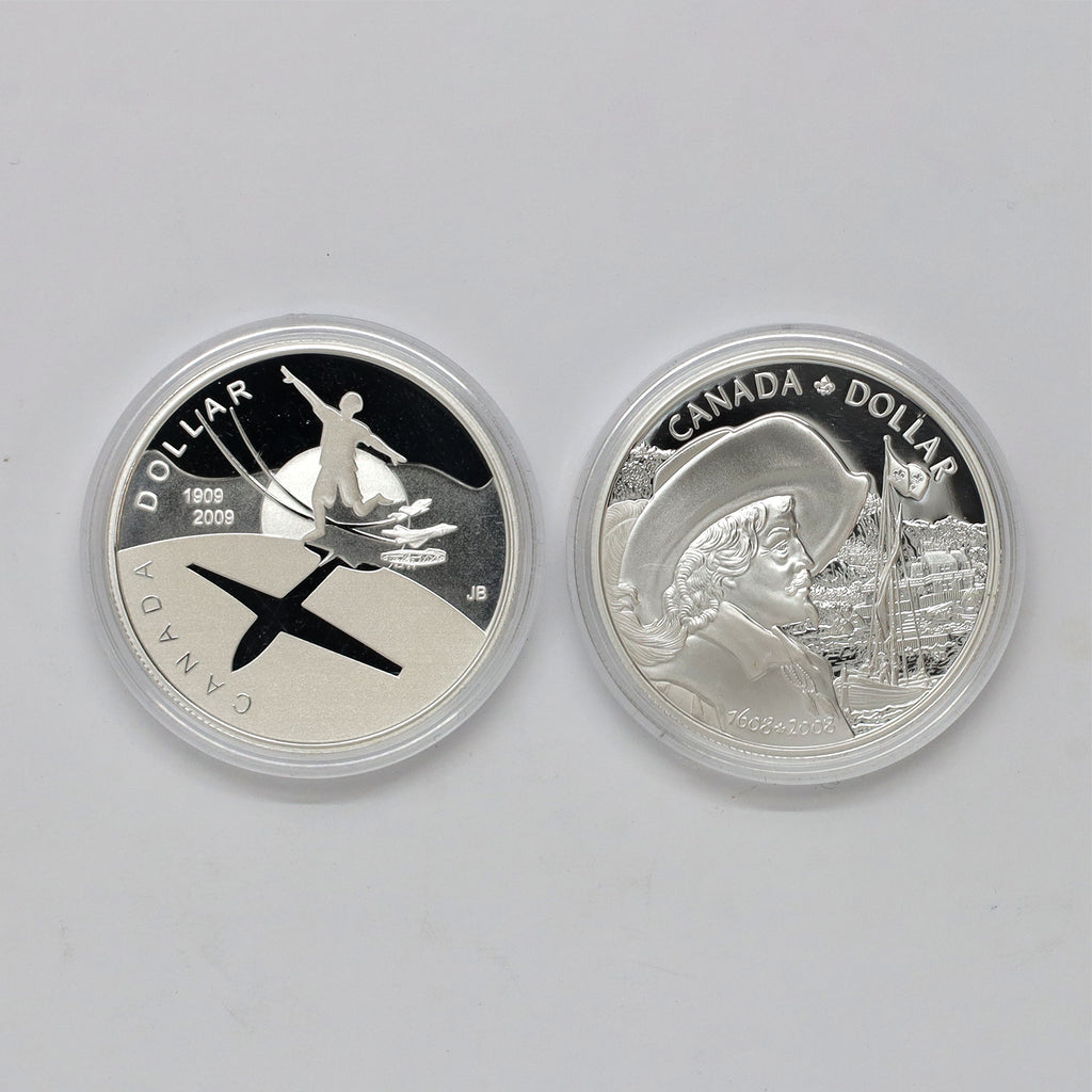 Pair of 2008 & 2009 Canada Proof Silver Dollars (.925), 2pcs (Coins Only, Scr. Caps)