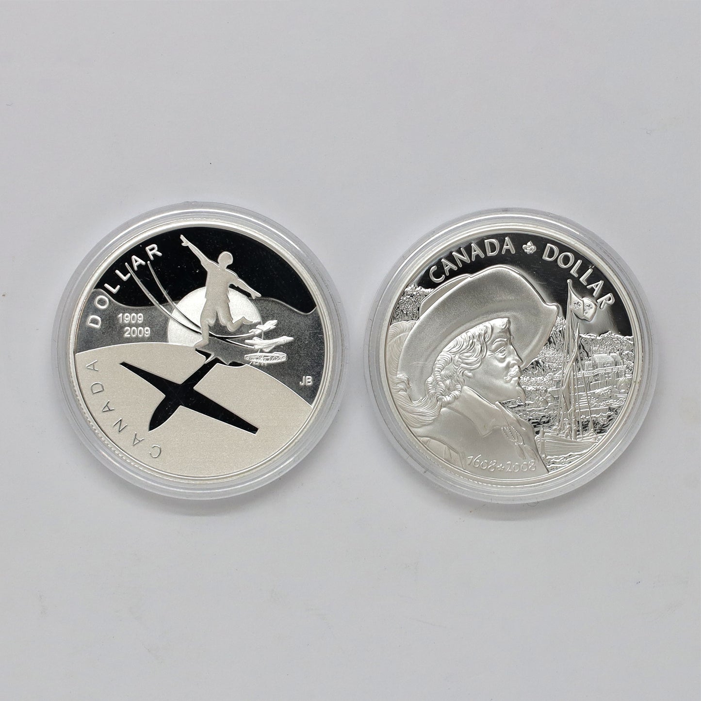 Pair of 2008 & 2009 Canada Proof Silver Dollars (.925), 2pcs (Coins Only, Scr. Caps)