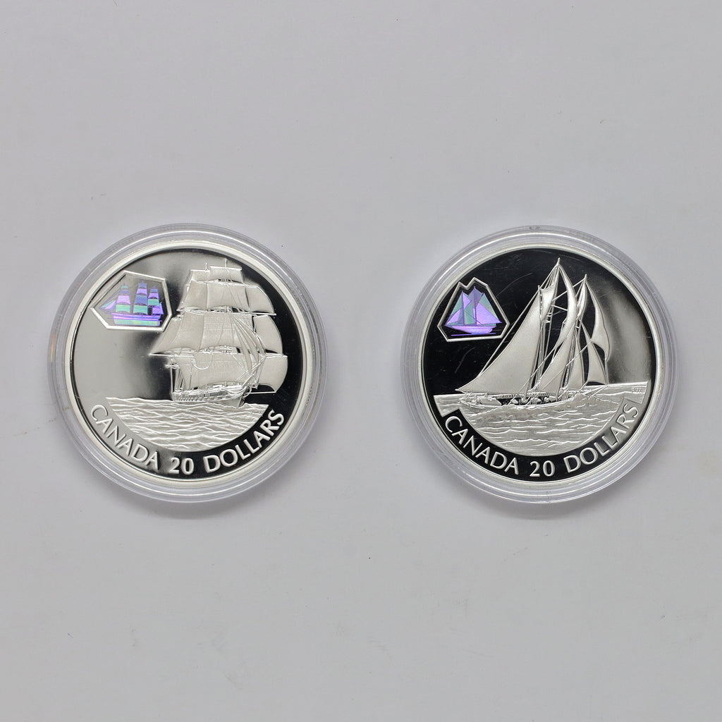 Pair of 2000 & 2001 Canada $20 Transportation Ship Sterling, 2pcs (Coins Only, Scr. Caps)
