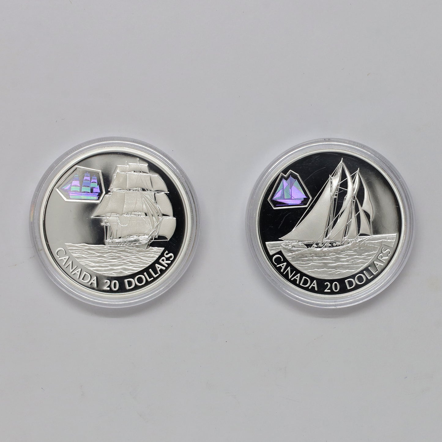 Pair of 2000 & 2001 Canada $20 Transportation Ship Sterling, 2pcs (Coins Only, Scr. Caps)