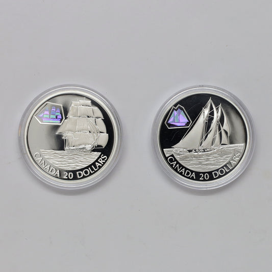 Pair of 2000 & 2001 Canada $20 Transportation Ship Sterling, 2pcs (Coins Only, Scr. Caps)