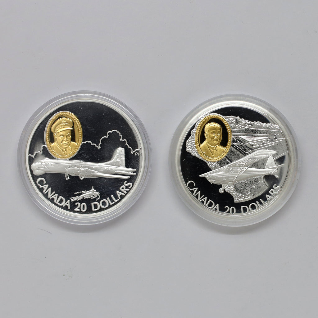Pair of 1995 & 1998 Canada $20 Aviation Sterling Coins, 2pcs (Coins Only, Scr. Caps)