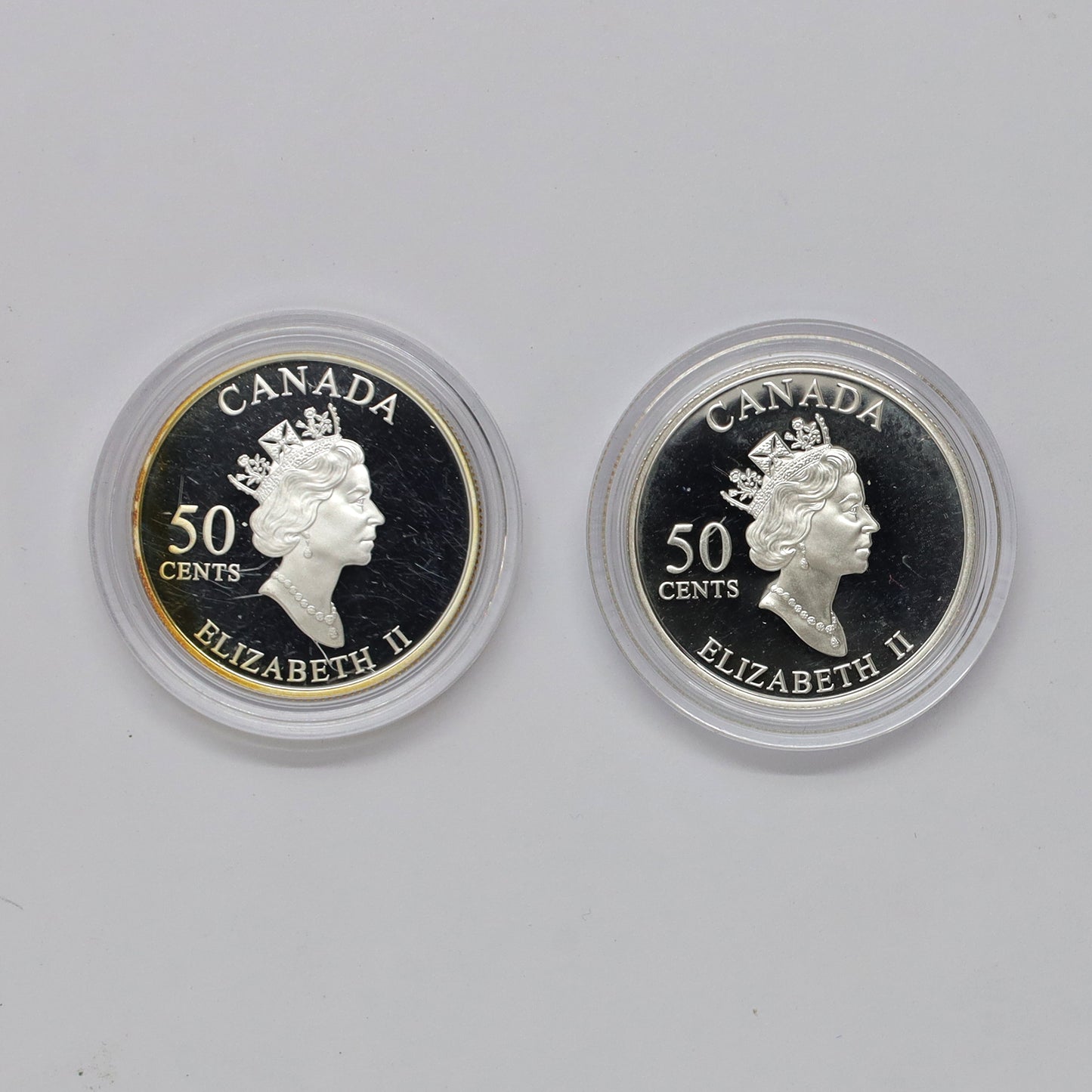 Pair of 2002 & 2003 Canada 50ct Golden Floral Sterling Coins, 2pcs (Coins Only, Issues)