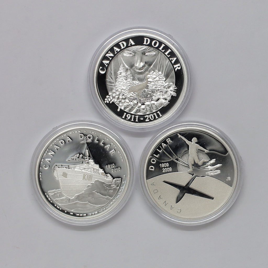 Lot of 3x 2009-2011 Canada Proof Sterling Silver Dollars, 3pcs (Coins Only, Scr. Caps)