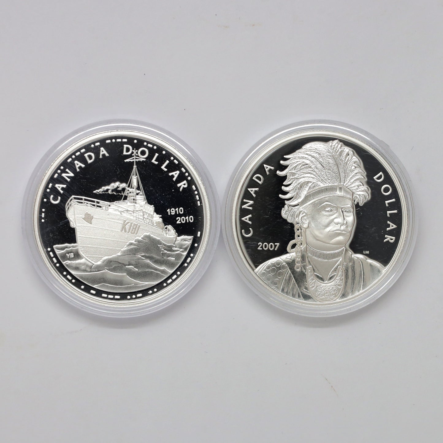Pair of 2007 & 2010 Canada Proof Sterling Silver Dollars, 2pcs (Coins Only, Scr. Caps)