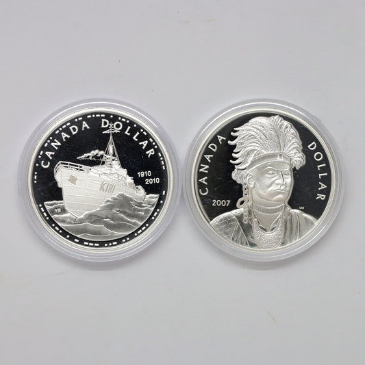 Pair of 2007 & 2010 Canada Proof Sterling Silver Dollars, 2pcs (Coins Only, Scr. Caps)