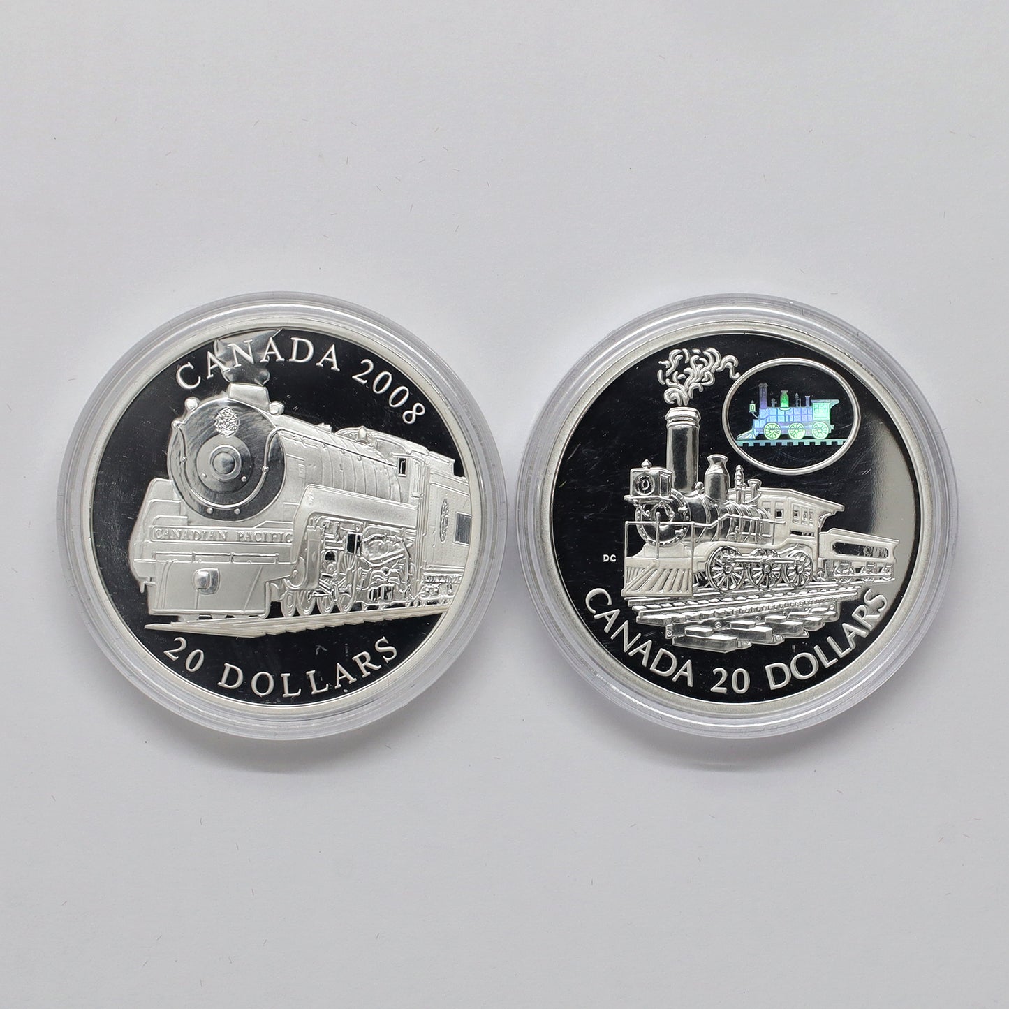 Pair of 2001 & 2008 Canadian Locomotives Silver Coins, 2pcs (Coins Only, Scr. Caps)
